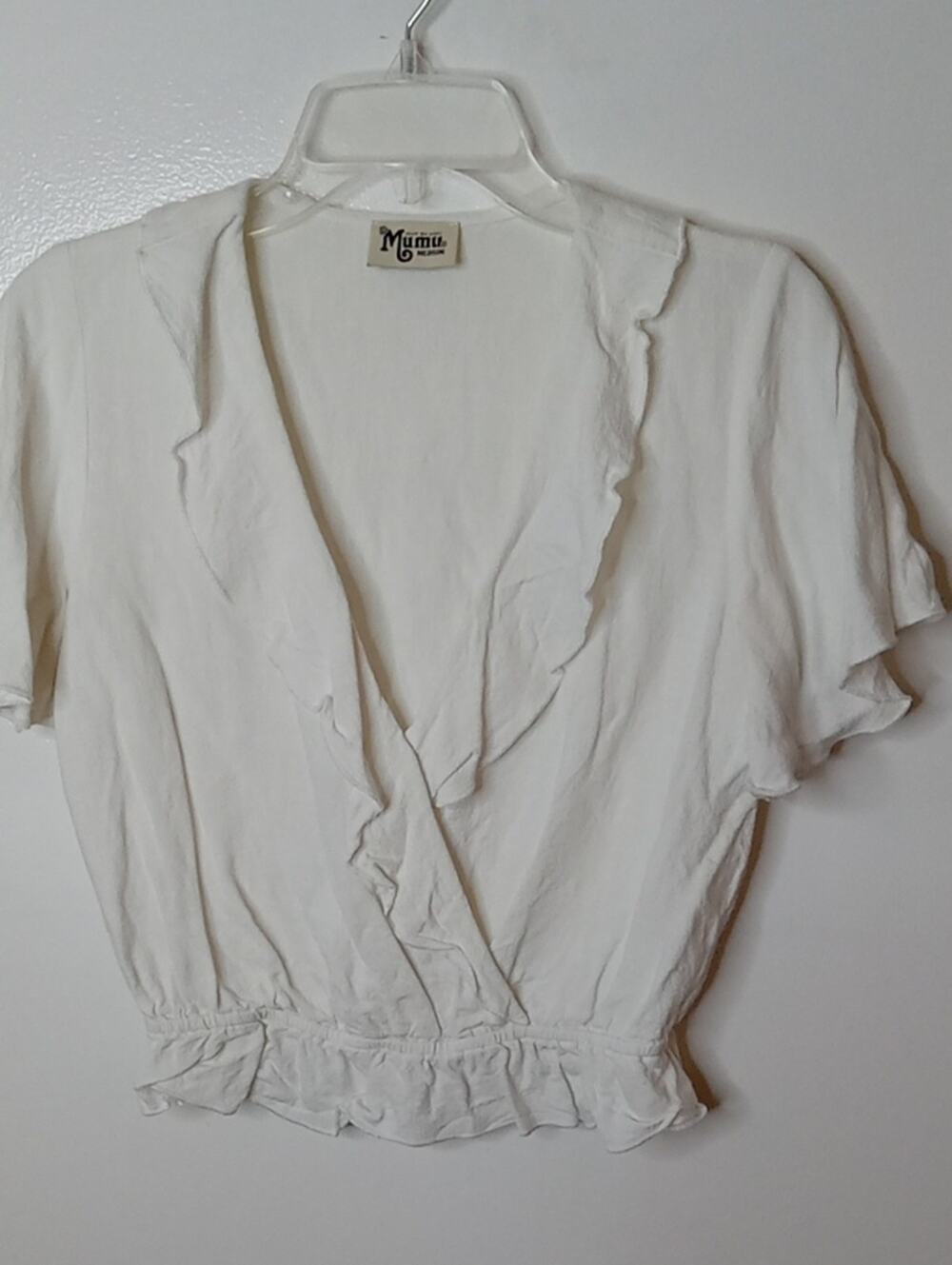 Show Me Your MuMu Women's Medium White Ruffle Wrap Crop Blouse. Festival, Summer